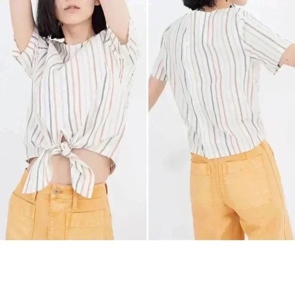 Nwot Madewell striped tie front, button up back - Picture 3 of 10